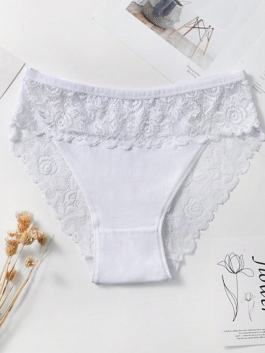 Set de 5 pantaletas de algodon con encaje en la cintura, parche y diseno transpirable y comodo con adorno de encaje