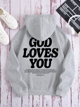 Ezwear sudadera con capucha de forro polar con estampado de lema casual para mujer, otono/invierno