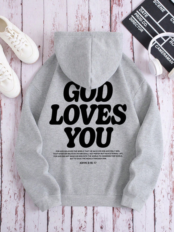 Ezwear sudadera con capucha de forro polar con estampado de lema casual para mujer, otono/invierno