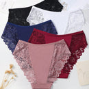 Set de 5 bragas/pantis de algodon comodos y transpirables con aplicaciones de encaje para mujeres