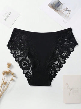 Set de 5 bragas/pantis de algodon comodos y transpirables con aplicaciones de encaje para mujeres