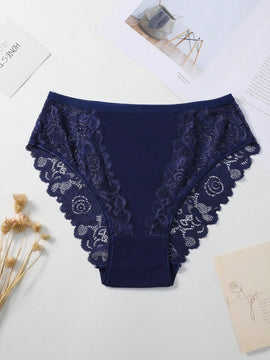 Set de 5 bragas/pantis de algodon comodos y transpirables con aplicaciones de encaje para mujeres