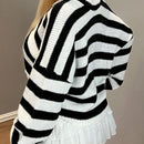 Bamgleam chaqueta de punto de manga larga para mujer, cardigan de botones en blanco y negro a rayas horizontales, con corte sexy y suelto, perfecto para reuniones con amigas, uso en todas las estaciones, ropa de mujer para otono e invierno