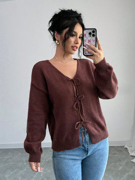 Prive blusa casual de manga larga con amarres delanteros para mujer, para uso diario