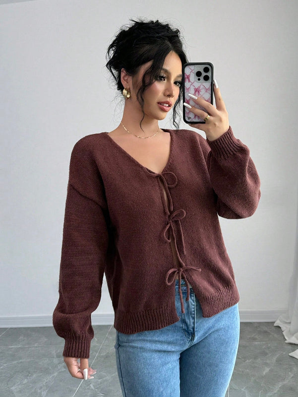 Prive blusa casual de manga larga con amarres delanteros para mujer, para uso diario
