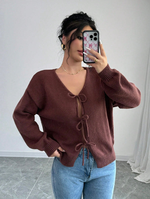Prive blusa casual de manga larga con amarres delanteros para mujer, para uso diario