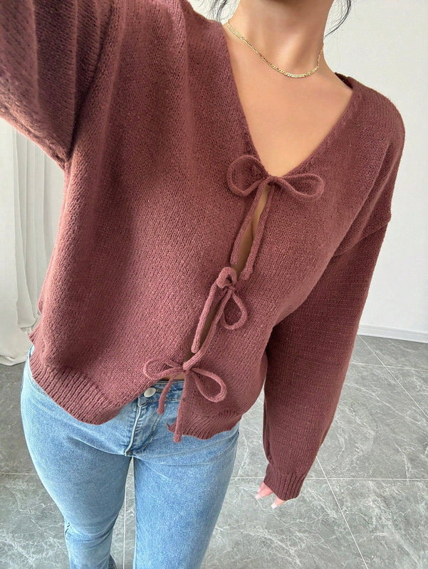 Prive blusa casual de manga larga con amarres delanteros para mujer, para uso diario