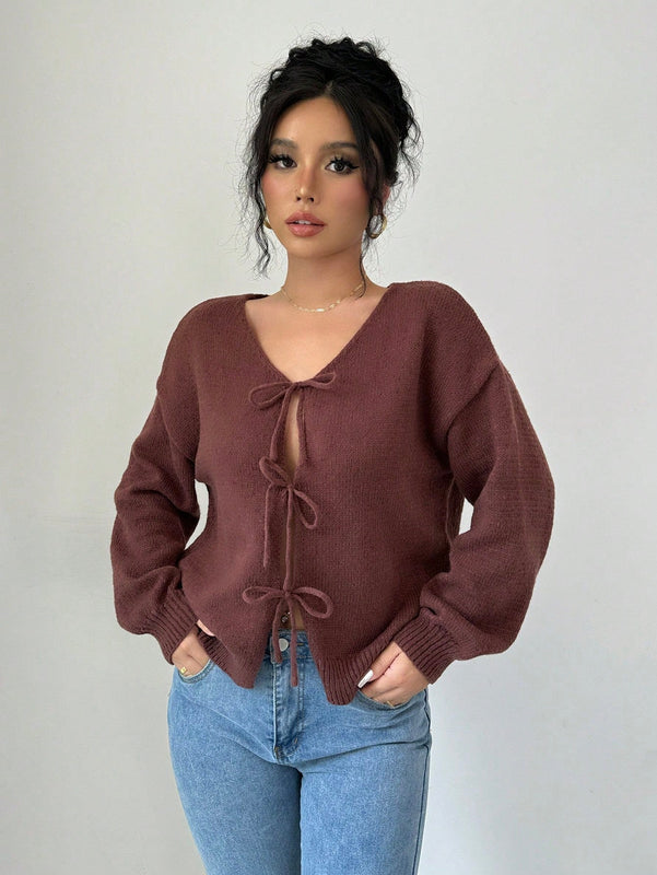Prive blusa casual de manga larga con amarres delanteros para mujer, para uso diario
