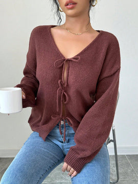 Prive blusa casual de manga larga con amarres delanteros para mujer, para uso diario