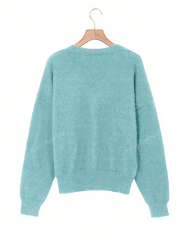 Nuevo cardigan de punto de manga larga informal con cuello en v y abotonado, color negro, para mujeres, adecuado como prenda de abrigo, estilo otono/invierno 2024
