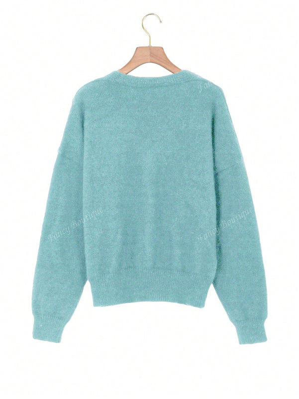 Nuevo cardigan de punto de manga larga informal con cuello en v y abotonado, color negro, para mujeres, adecuado como prenda de abrigo, estilo otono/invierno 2024