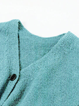 Nuevo cardigan de punto de manga larga informal con cuello en v y abotonado, color negro, para mujeres, adecuado como prenda de abrigo, estilo otono/invierno 2024
