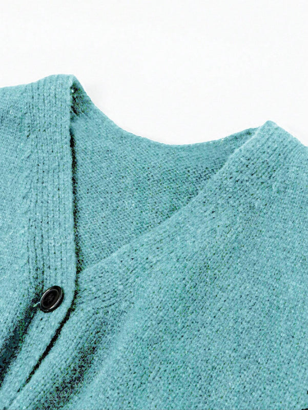 Nuevo cardigan de punto de manga larga informal con cuello en v y abotonado, color negro, para mujeres, adecuado como prenda de abrigo, estilo otono/invierno 2024
