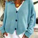 Nuevo cardigan de punto de manga larga informal con cuello en v y abotonado, color negro, para mujeres, adecuado como prenda de abrigo, estilo otono/invierno 2024