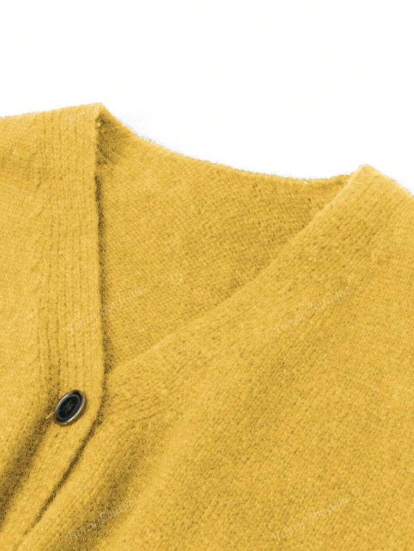 Nuevo cardigan de punto de manga larga informal con cuello en v y abotonado, color negro, para mujeres, adecuado como prenda de abrigo, estilo otono/invierno 2024