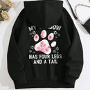 Lune sudadera con capucha informal para mujer con estampado de letra y pata de perro, para otono/invierno
