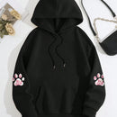 Lune sudadera con capucha informal para mujer con estampado de letra y pata de perro, para otono/invierno