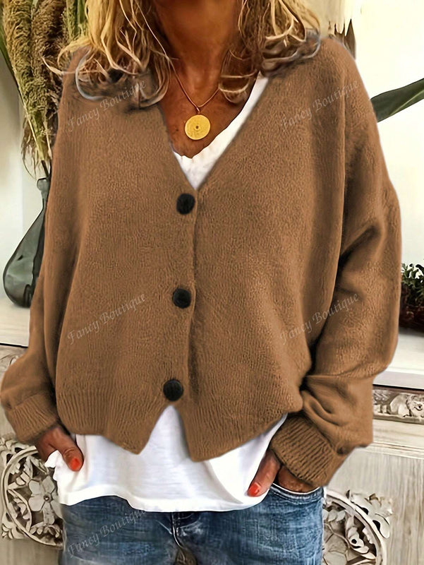 Nuevo cardigan de punto de manga larga informal con cuello en v y abotonado, color negro, para mujeres, adecuado como prenda de abrigo, estilo otono/invierno 2024