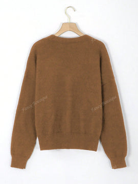 Nuevo cardigan de punto de manga larga informal con cuello en v y abotonado, color negro, para mujeres, adecuado como prenda de abrigo, estilo otono/invierno 2024