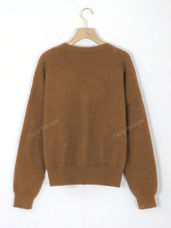 Nuevo cardigan de punto de manga larga informal con cuello en v y abotonado, color negro, para mujeres, adecuado como prenda de abrigo, estilo otono/invierno 2024