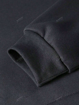Sudadera con capucha negra holgada de mujer con estampado de lema, hombros caidos y cordon, primavera y otono