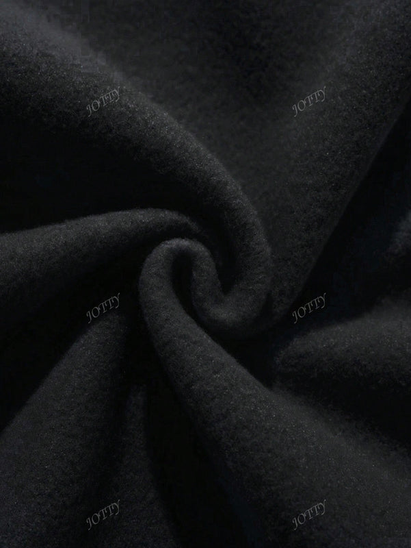 Sudadera con capucha negra holgada de mujer con estampado de lema, hombros caidos y cordon, primavera y otono