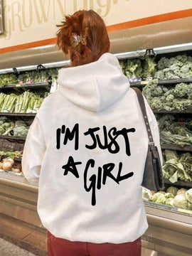 Sudadera con capucha de mujer con estampado de eslogan y hombros caidos