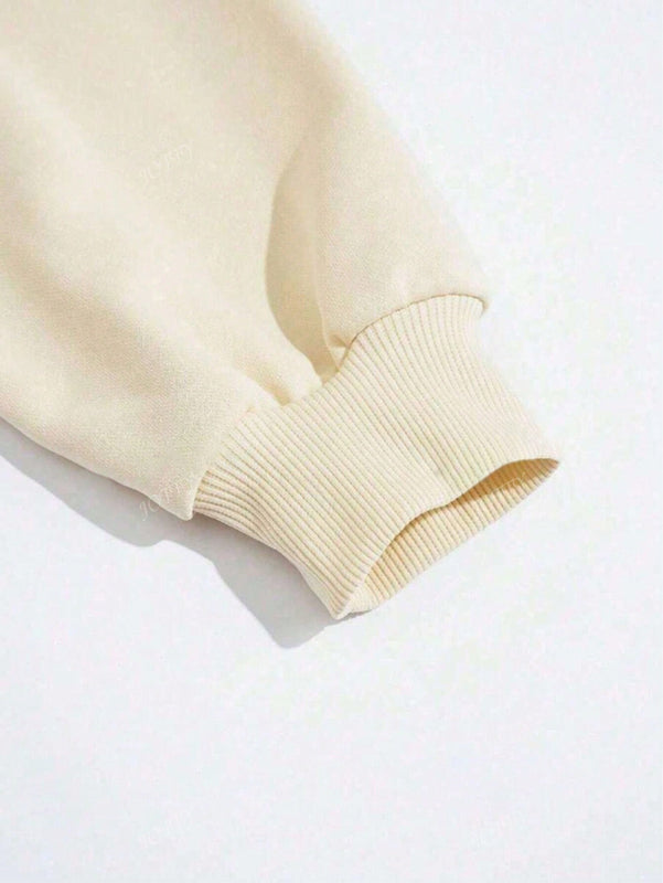Sudadera con capucha de hombro caido con estampado de eslogan para mujeres