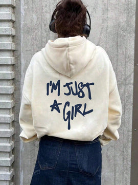 Sudadera con capucha de mujer con estampado de eslogan y hombros caidos