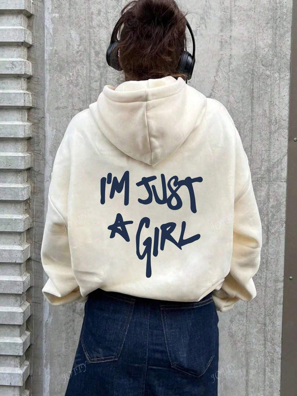 Sudadera con capucha de mujer con estampado de eslogan y hombros caidos