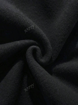 Sudadera con capucha negra holgada de mujer con estampado de lema, hombros caidos y cordon, primavera y otono