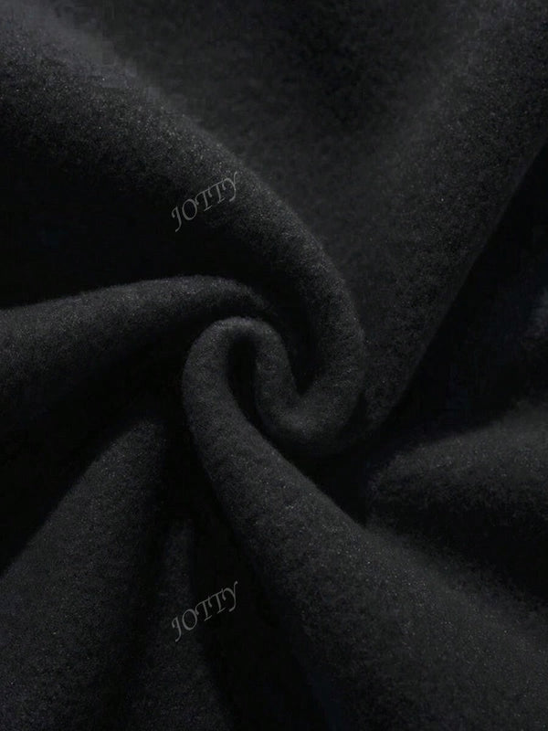 Sudadera con capucha negra holgada de mujer con estampado de lema, hombros caidos y cordon, primavera y otono