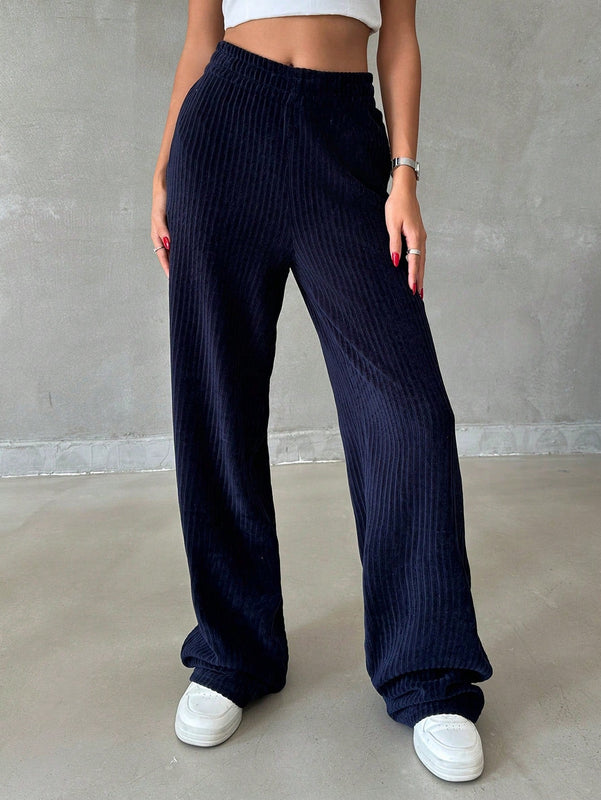Pantalones anchos de unicolor para mujeres