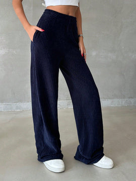 Pantalones anchos de unicolor para mujeres