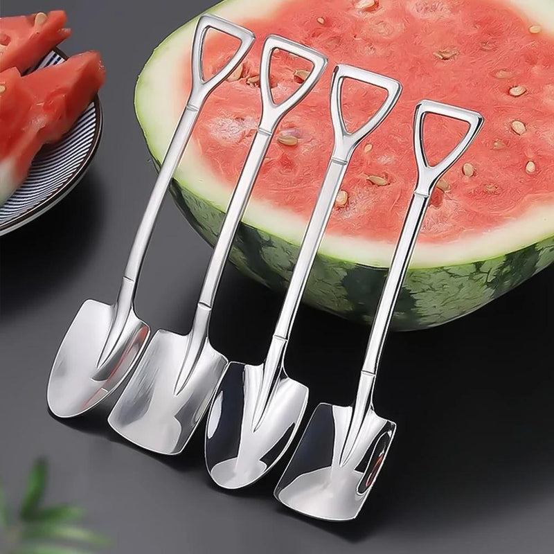 Juego de 10 cucharas de postre de acero inoxidable - Cucharas de té elegantes en forma de pala para café, helado, fruta, cubertería de mesa de cocina