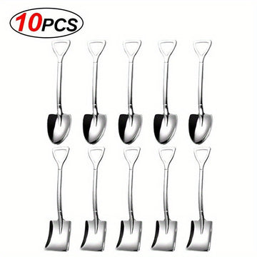 Juego de 10 cucharas de postre de acero inoxidable - Cucharas de té elegantes en forma de pala para café, helado, fruta, cubertería de mesa de cocina