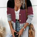 Lune cardigan con parches de colores contrastantes, informal y de moda para uso diario