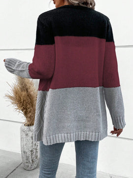 Lune cardigan con parches de colores contrastantes, informal y de moda para uso diario