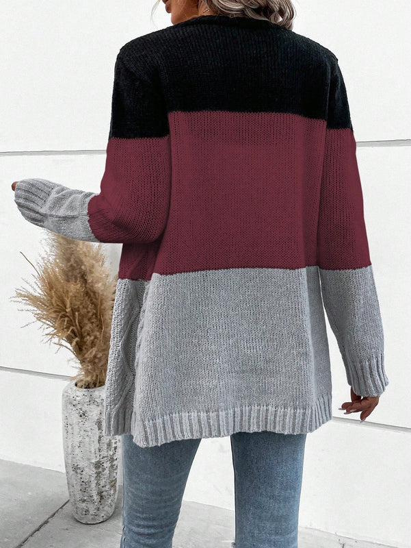 Lune cardigan con parches de colores contrastantes, informal y de moda para uso diario