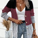 Lune cardigan con parches de colores contrastantes, informal y de moda para uso diario