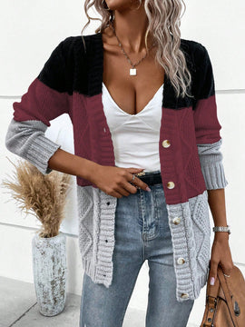 Lune cardigan con parches de colores contrastantes, informal y de moda para uso diario