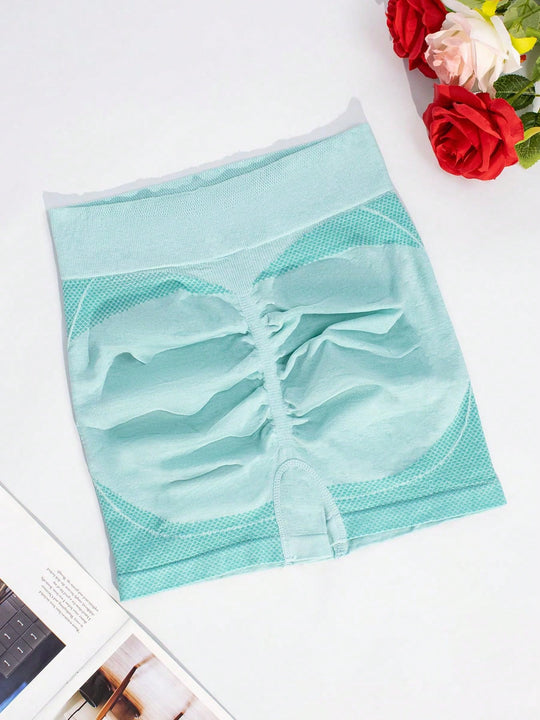 1 pieza shorts de yoga de cintura alta sin costuras amarillos, shorts comodos y transpirables con control de abdomen y levantamiento