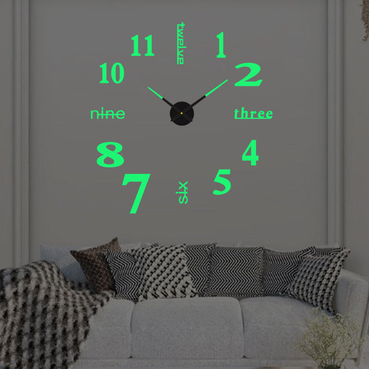 1pc Pegatina de Reloj que Brilla en la Oscuridad - Silencioso, Sin Tic-Tac, Funciona con Batería (1 AA No Incluida), Reloj Circular Acrílico con Números Mixtos y Manecillas Doradas para Sala, Dormitorio, Decoración del Hogar