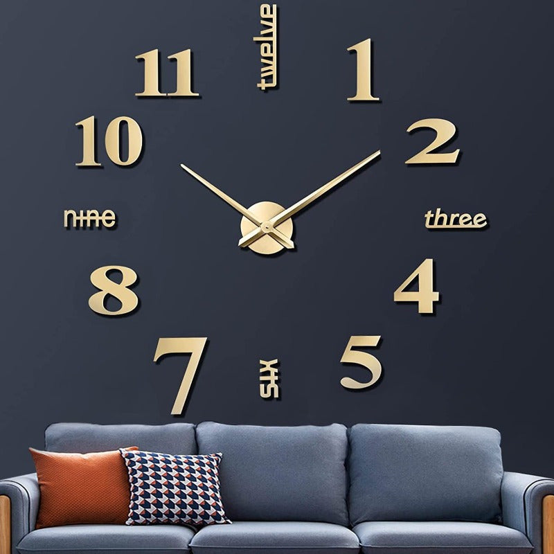 1pc Pegatina de Reloj que Brilla en la Oscuridad - Silencioso, Sin Tic-Tac, Funciona con Batería (1 AA No Incluida), Reloj Circular Acrílico con Números Mixtos y Manecillas Doradas para Sala, Dormitorio, Decoración del Hogar