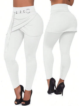 Lady pantalones casuales ajustados de unicolor 2 en 1 para mujer