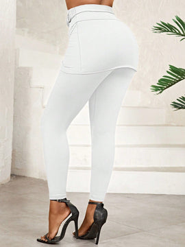 Lady pantalones casuales ajustados de unicolor 2 en 1 para mujer