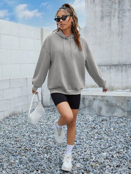 Ezwear sudadera informal con capucha y estampado de lema en azul marino para otono e invierno