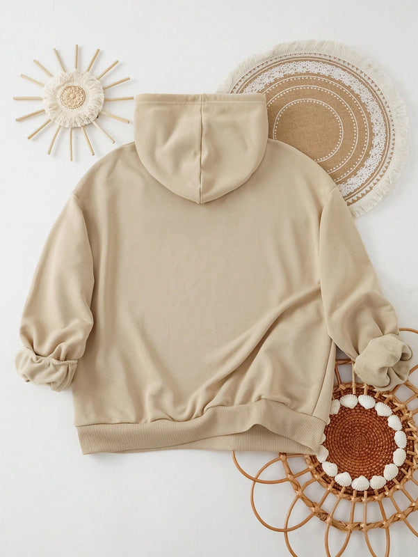 Ezwear sudadera con capucha de ajuste holgado y gruesa con estampado minimalista "feliz ano nuevo" de color rojo casual para mujer