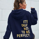 Ezwear sudadera informal con capucha y estampado de lema en azul marino para otono e invierno