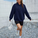 Ezwear sudadera informal con capucha y estampado de lema en azul marino para otono e invierno